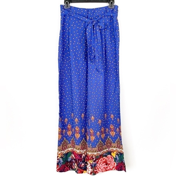 Anthropologie Pants - Anthropologie Blue Floral Wide-Leg Tie Waist Pants